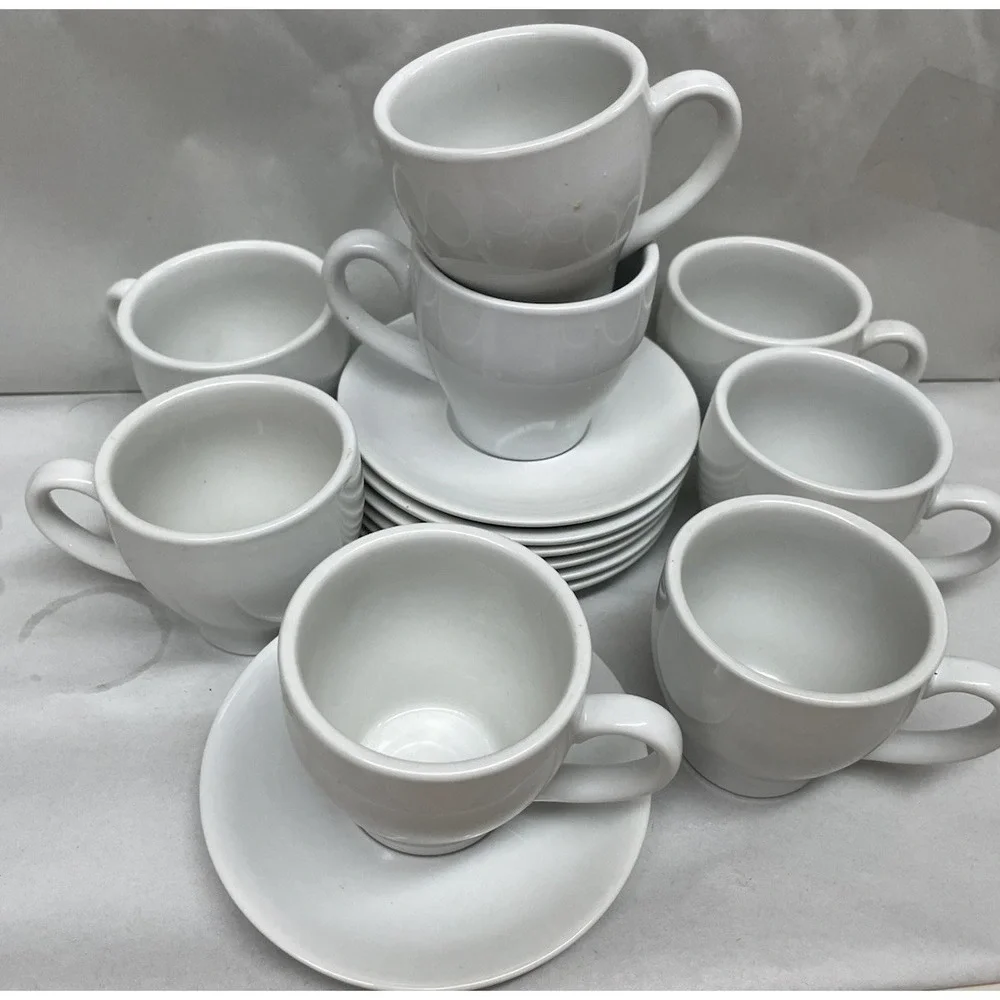 Pottery Barn Great White Espresso Set of 8 Cups and 7 Saucers White